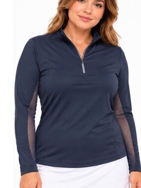 Bette & Court Navy Blue Golf 1/4 Zip Long Sleeve Mesh T-shirt XL Like NEW